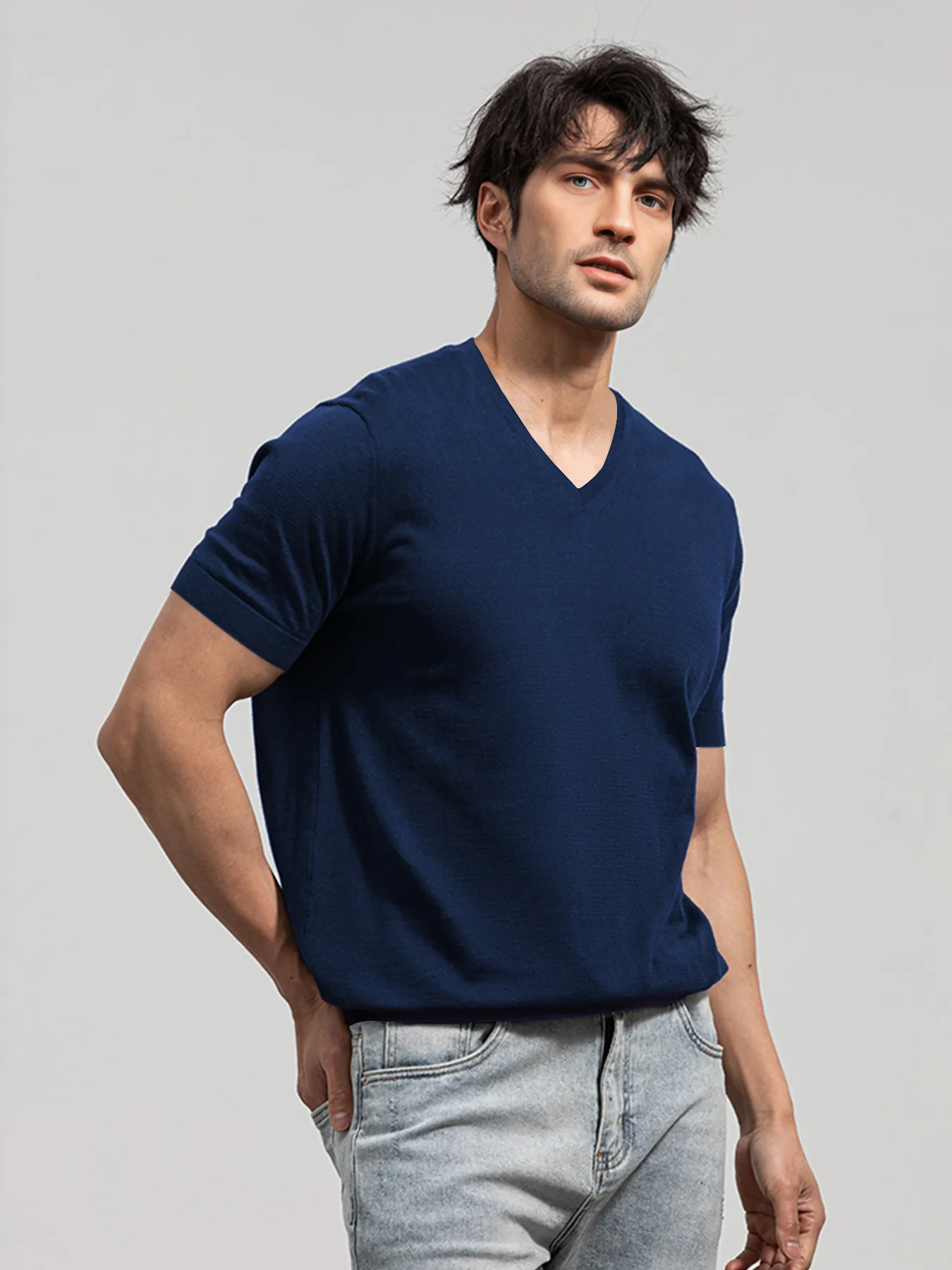 GentleKnit Short Sleeve V-neck Knitted T-Shirt - Image 10